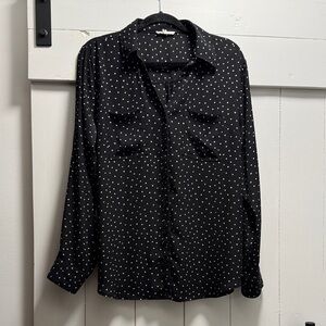 Maurice’s Black Polka Dot Button-Up Blouse Large L top Shirt Black and White